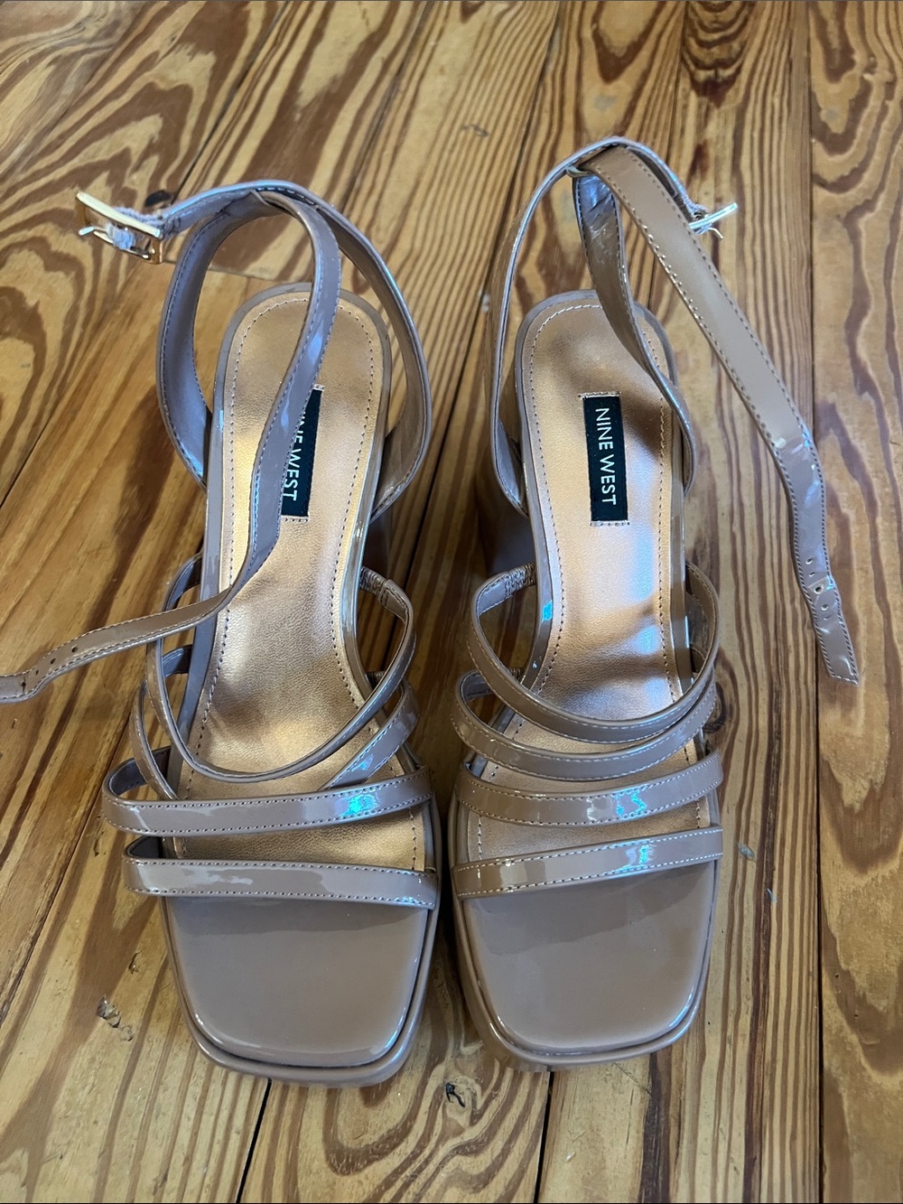 Nine West Patent blush/Nude Strappy Block Heel Sandals